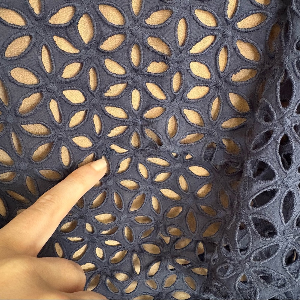 Self-Portrait || Broderie Floral Petal Mini Dress Eyelet Lace Ruffle Navy Blue 8 - Picture 6 of 13